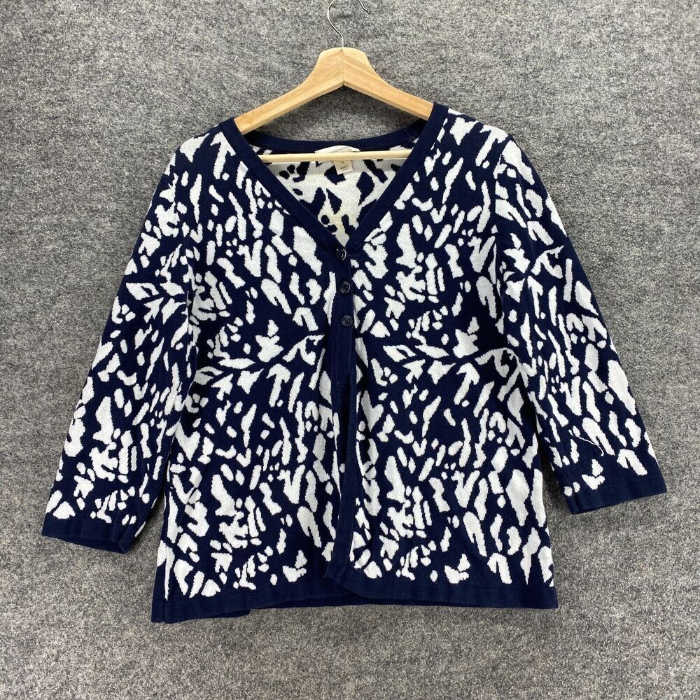 Christopher & Banks Cardigan Women M Medium Blue Geometric Knit V-Neck Button